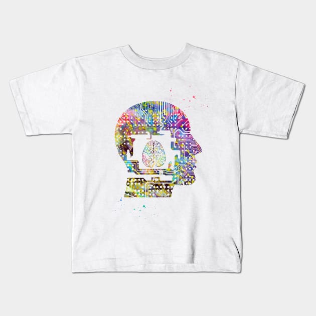 Circuit Man head with brain Kids T-Shirt by erzebeth